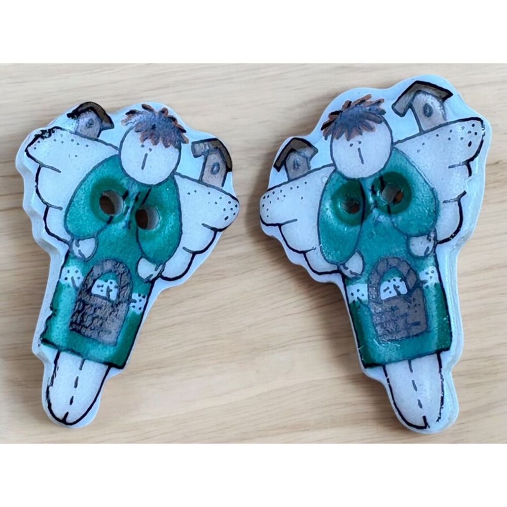 Ceramic ANGEL Buttons‎ Turned Into Earrings